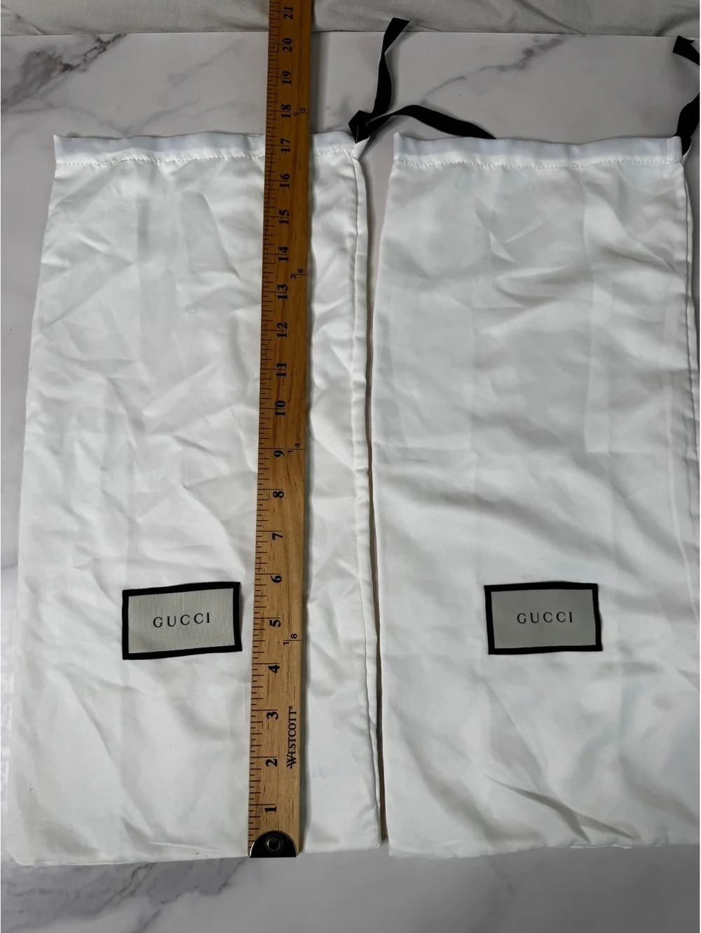 Gucci White Drawstring Shoe Dust Bags Set of 2 Satin 17x8 New